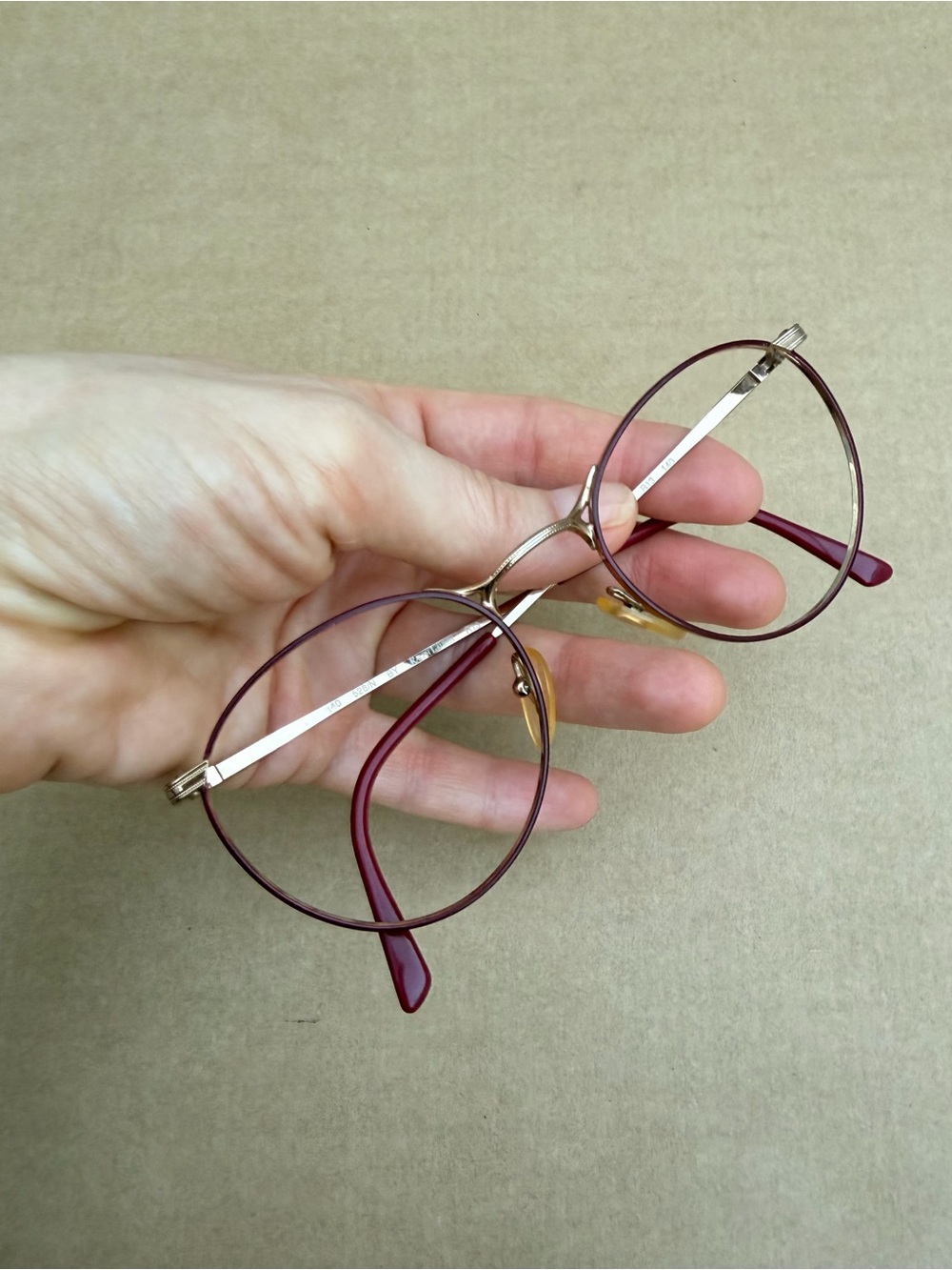Vintage Ralph Lauren 528/N Gold Burgundy Round Eyeglass Frames Italy